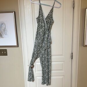 Kaileigh Green Floral Wrap Jumpsuit